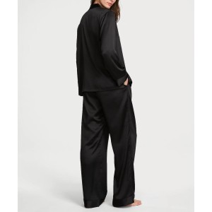 Пижама Black Glazed Satin Long Pajama Set Shine Logo