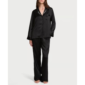 Пижама Black Glazed Satin Long Pajama Set Shine Logo