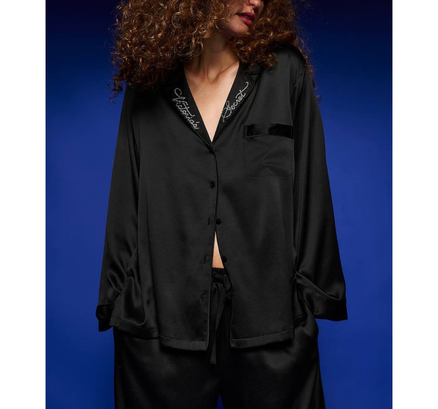 Пижама Black Glazed Satin Long Pajama Set Shine Logo