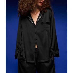 Пижама Black Glazed Satin Long Pajama Set Shine Logo