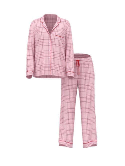 Піжама Flannel Long Pajama Set Red Pink Plaid