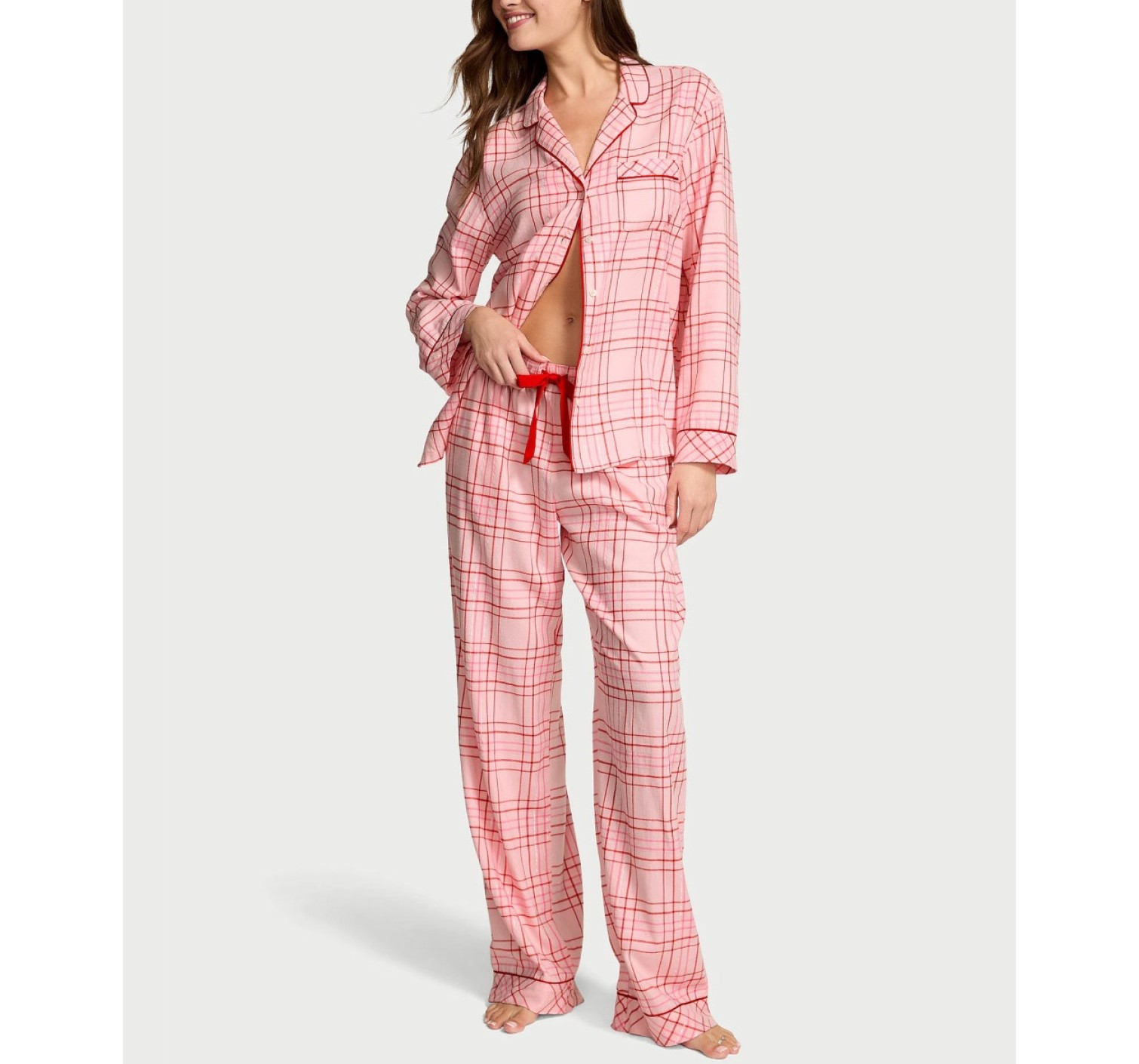 Піжама Flannel Long Pajama Set Red Pink Plaid