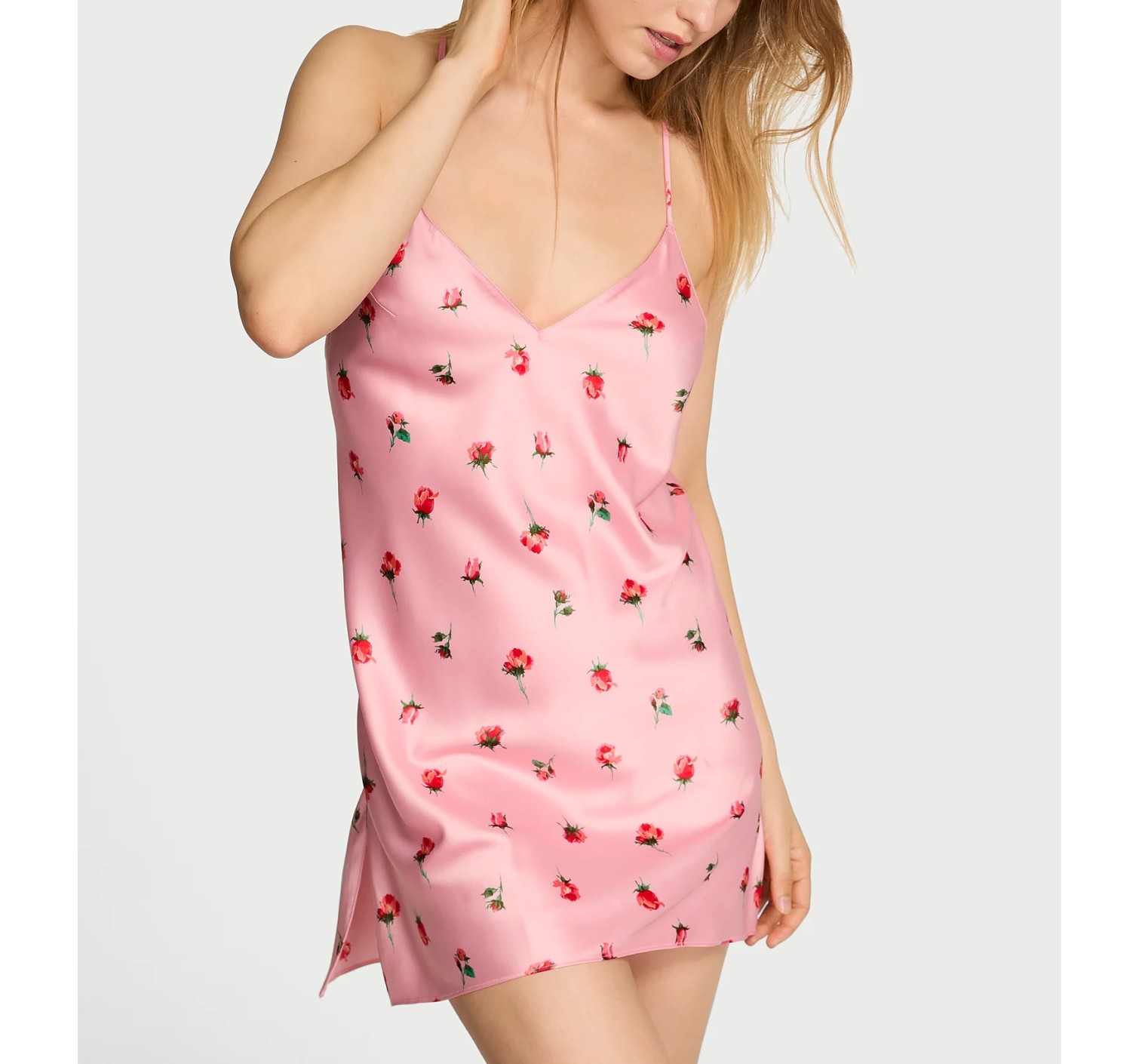 Пеньюар Satin Open-Back Slip Dress Petal Pink Floral