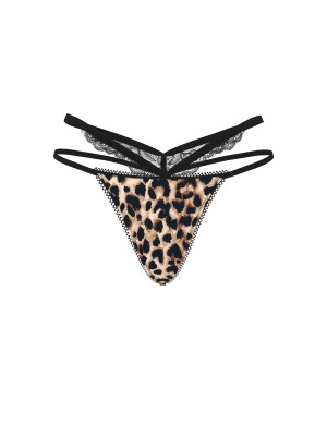 Трусики Rose Lace-Trim Strappy Cut-Out V-String Panty Leopard