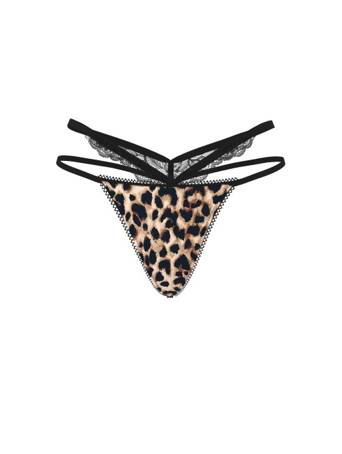 Трусики Rose Lace-Trim Strappy Cut-Out V-String Panty Leopard
