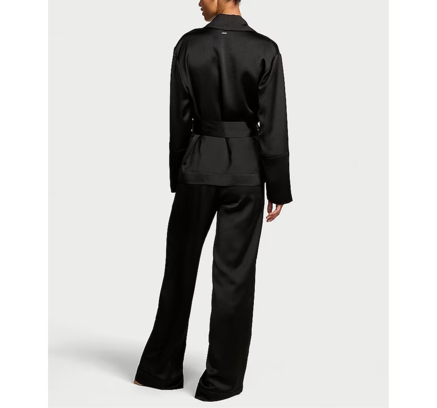 Пижама Luxe Satin Wrap and Trousers Set Black