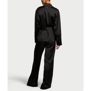Пижама Luxe Satin Wrap and Trousers Set Black