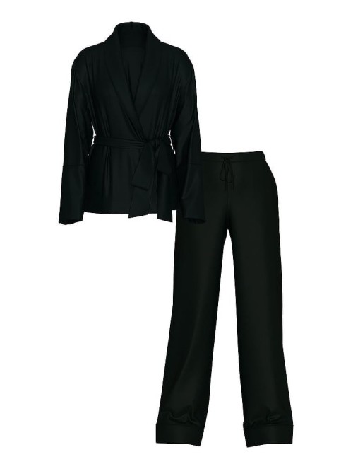 Пижама Luxe Satin Wrap and Trousers Set Black