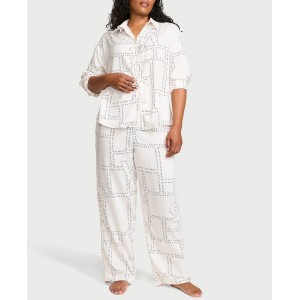 Пижама Modal-Cotton Tie-Front Long Pajama Set Coconut White Logo