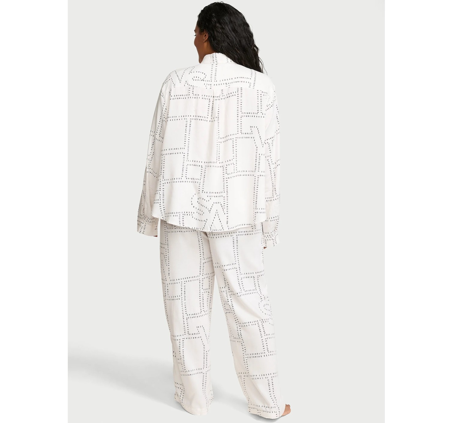 Пижама Modal-Cotton Tie-Front Long Pajama Set Coconut White Logo