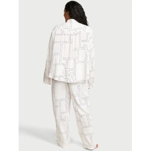 Пижама Modal-Cotton Tie-Front Long Pajama Set Coconut White Logo