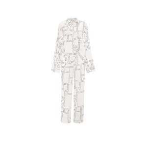 Пижама Modal-Cotton Tie-Front Long Pajama Set Coconut White Logo