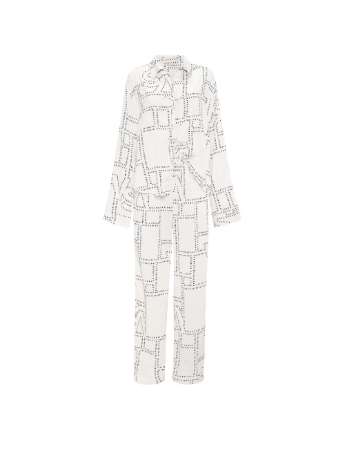 Пижама Modal-Cotton Tie-Front Long Pajama Set Coconut White Logo
