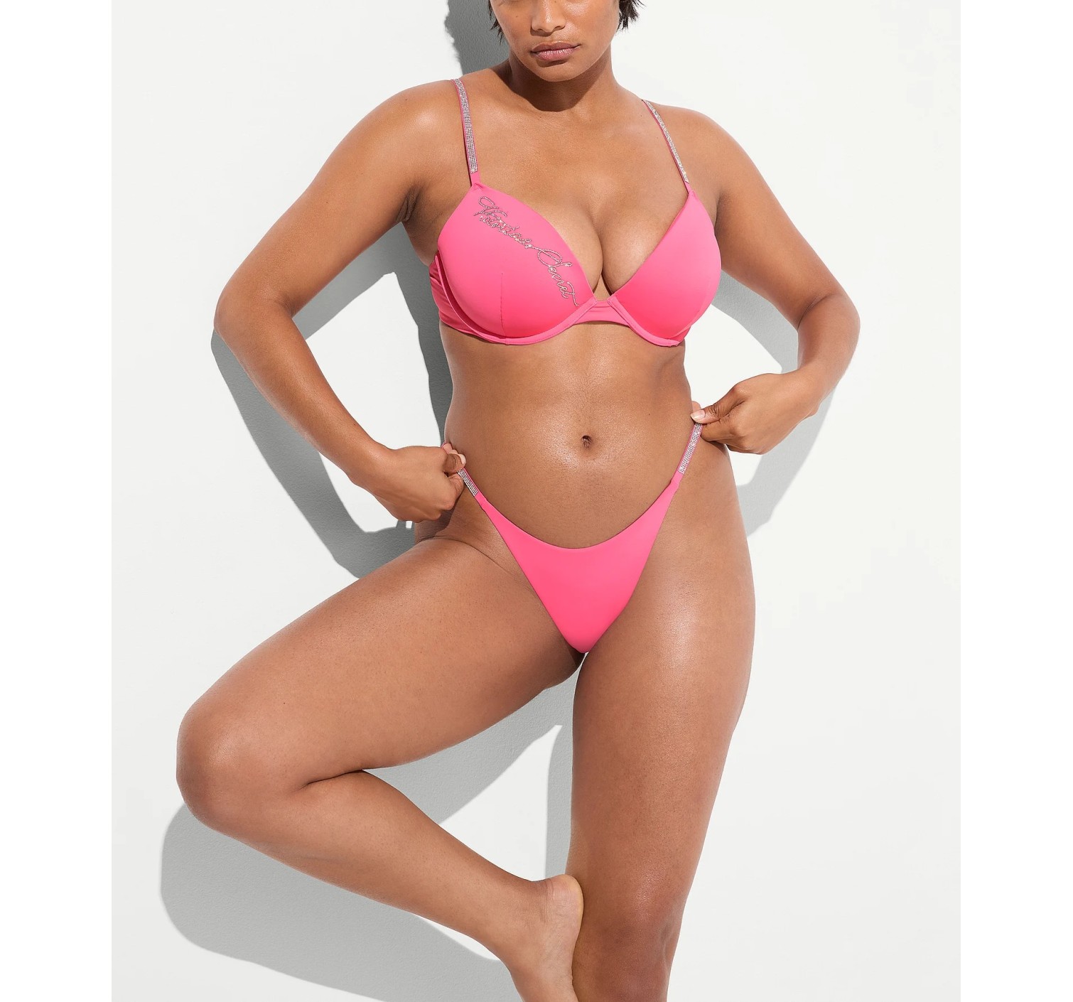 Купальник Very Sexy Shine Strap Script Push-Up Bikini Top Brazilian Bikini Bottom Bombshell Pink