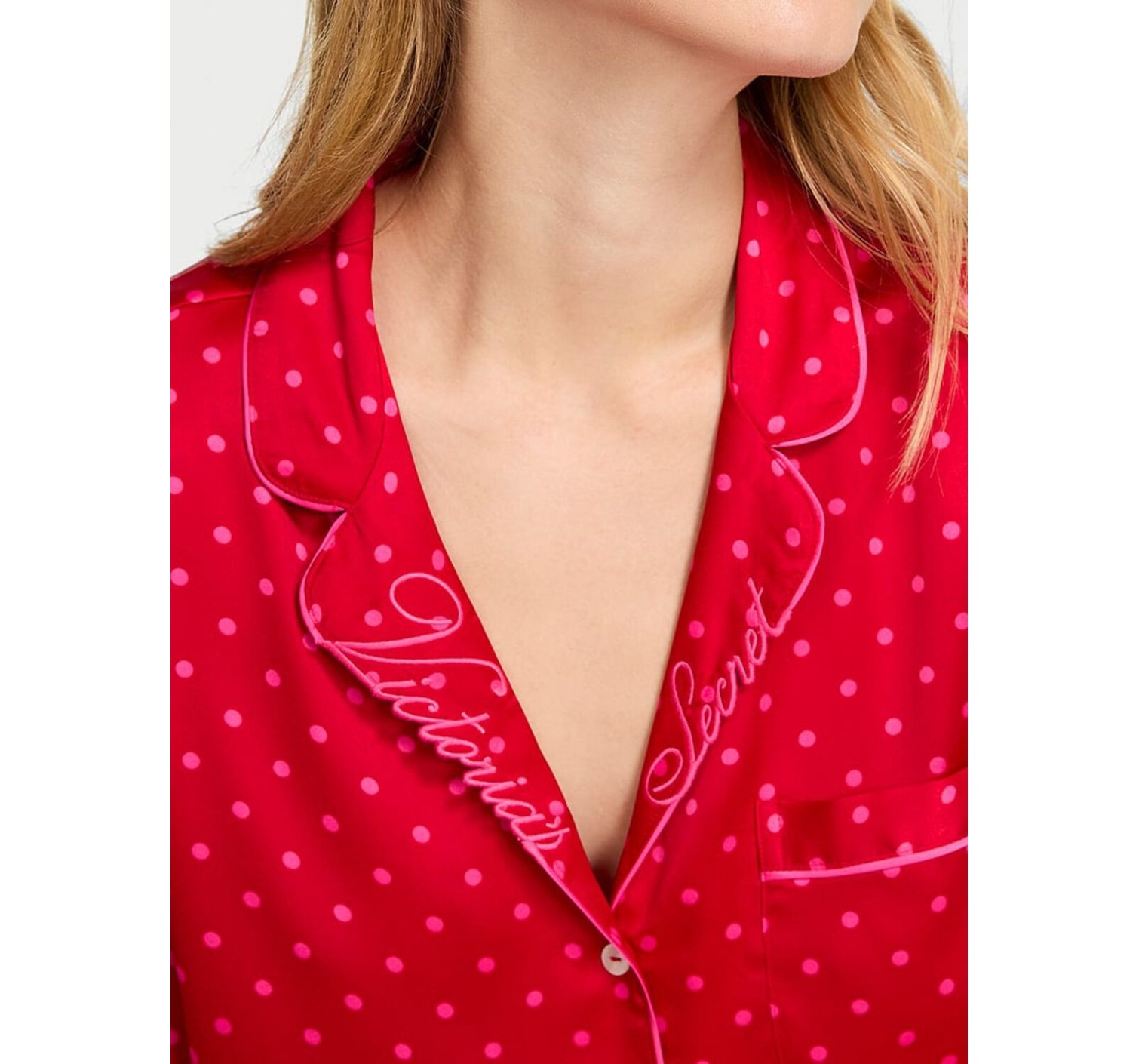 Пижама Glazed Satin Long Pajama Set Lipstick Dot