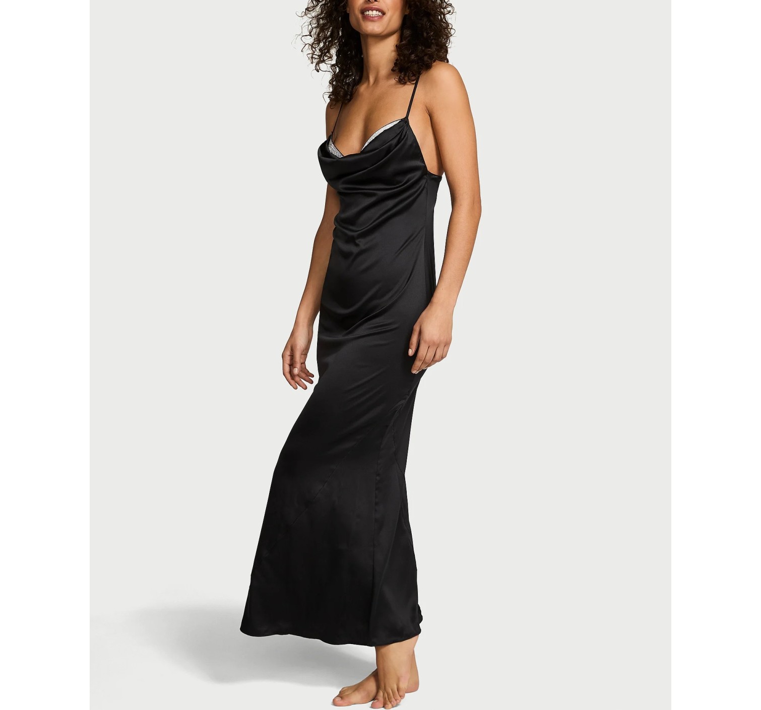 Пеньюар Satin Sparkle Draped Maxi Slip Black