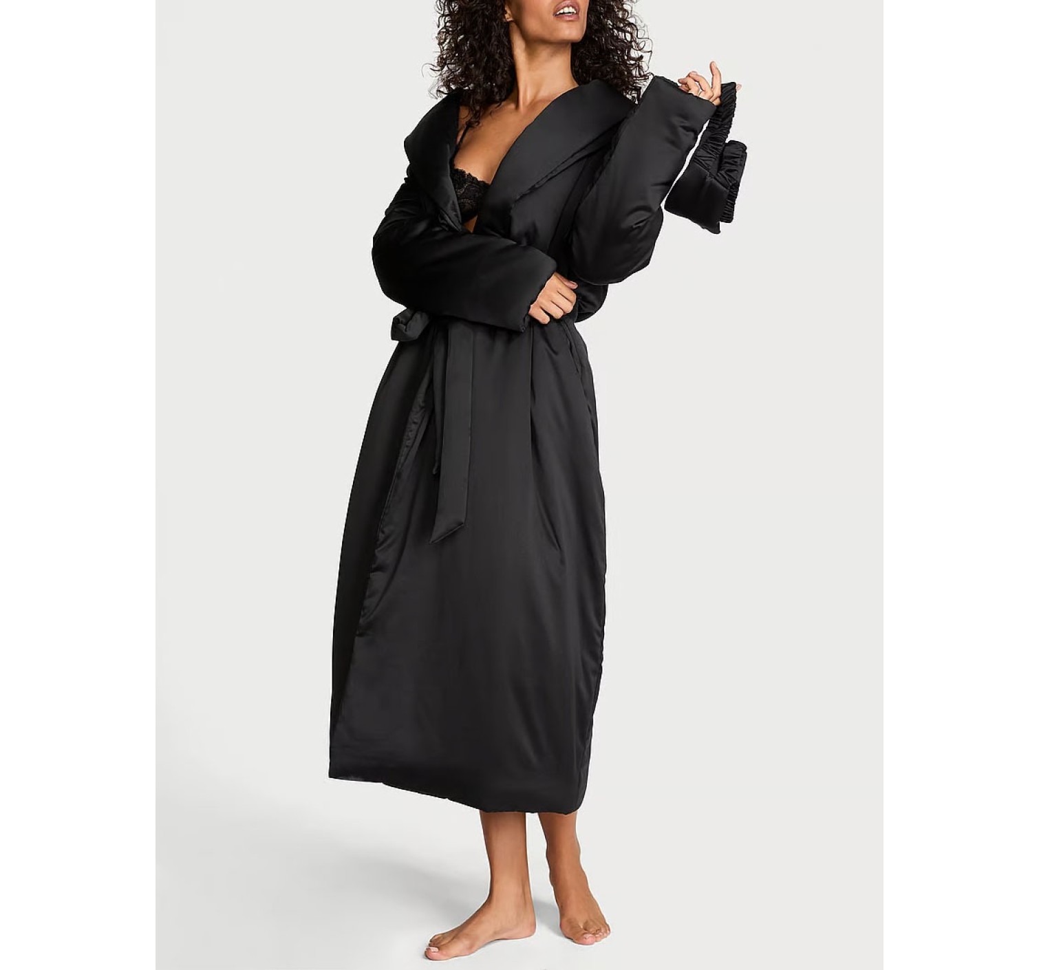 Халат + Маска для сна Dream Satin Duvet Robe & Eye Mask Set Black