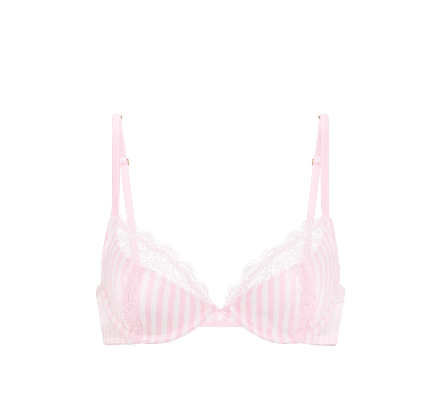 Комплект Tease Satin Lace-Trim Half-Cup Demi Bra Satin Lace-Trim Skirted Thong Panty Pink Stripes