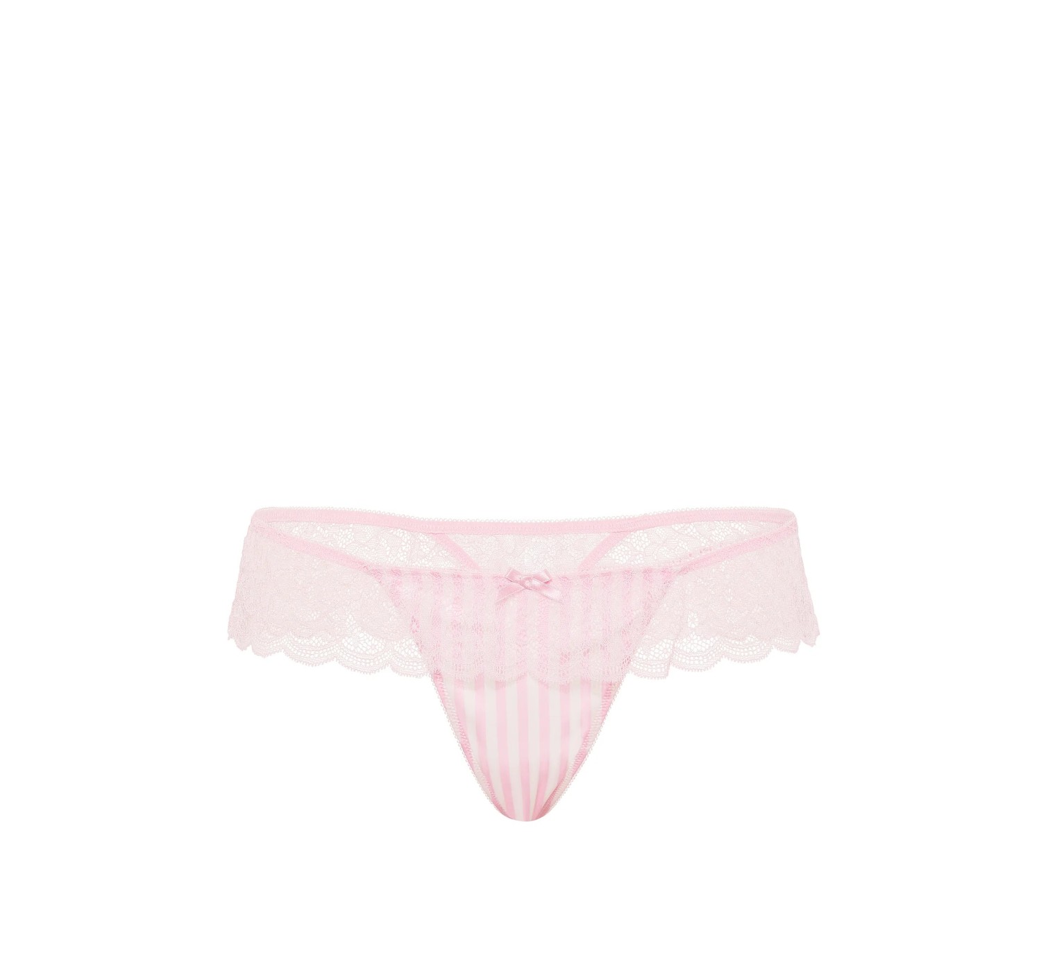 Комплект Tease Satin Lace-Trim Half-Cup Demi Bra Satin Lace-Trim Skirted Thong Panty Pink Stripes