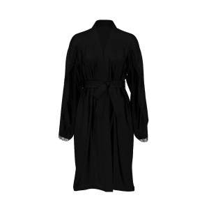 Халат Satin Rose Lace-Trim Midi Robe Black
