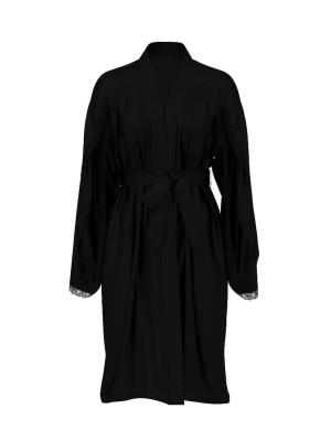 Халат Satin Rose Lace-Trim Midi Robe Black