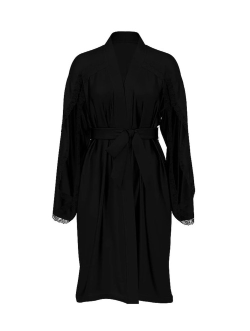 Халат Satin Rose Lace-Trim Midi Robe Black