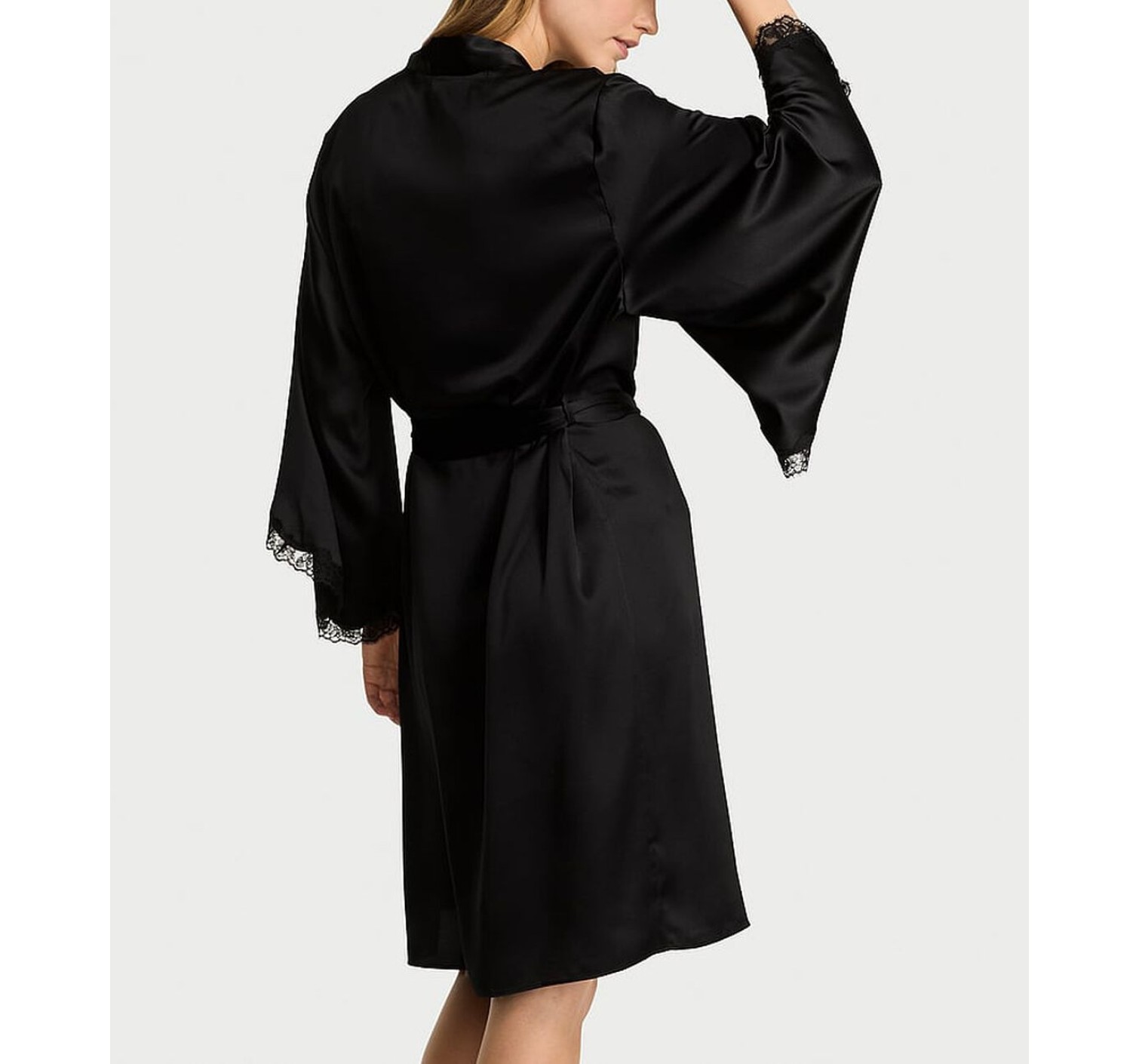 Халат Satin Rose Lace-Trim Midi Robe Black