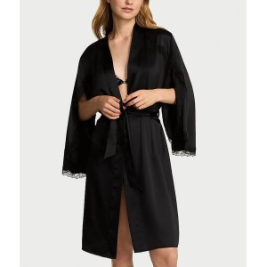 Халат Satin Rose Lace-Trim Midi Robe Black