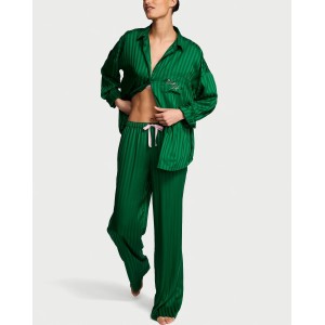 Пижама Signature Satin Oversized Long Pajama Set Prettiest Pine Stripes