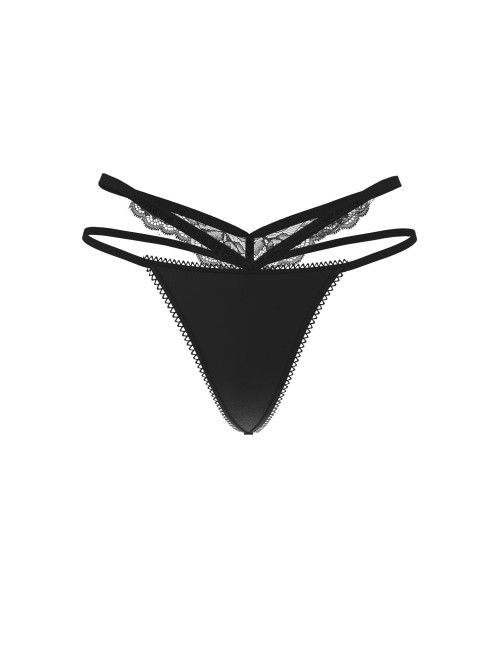 Трусики Rose Lace-Trim Strappy Cut-Out V-String Panty Black
