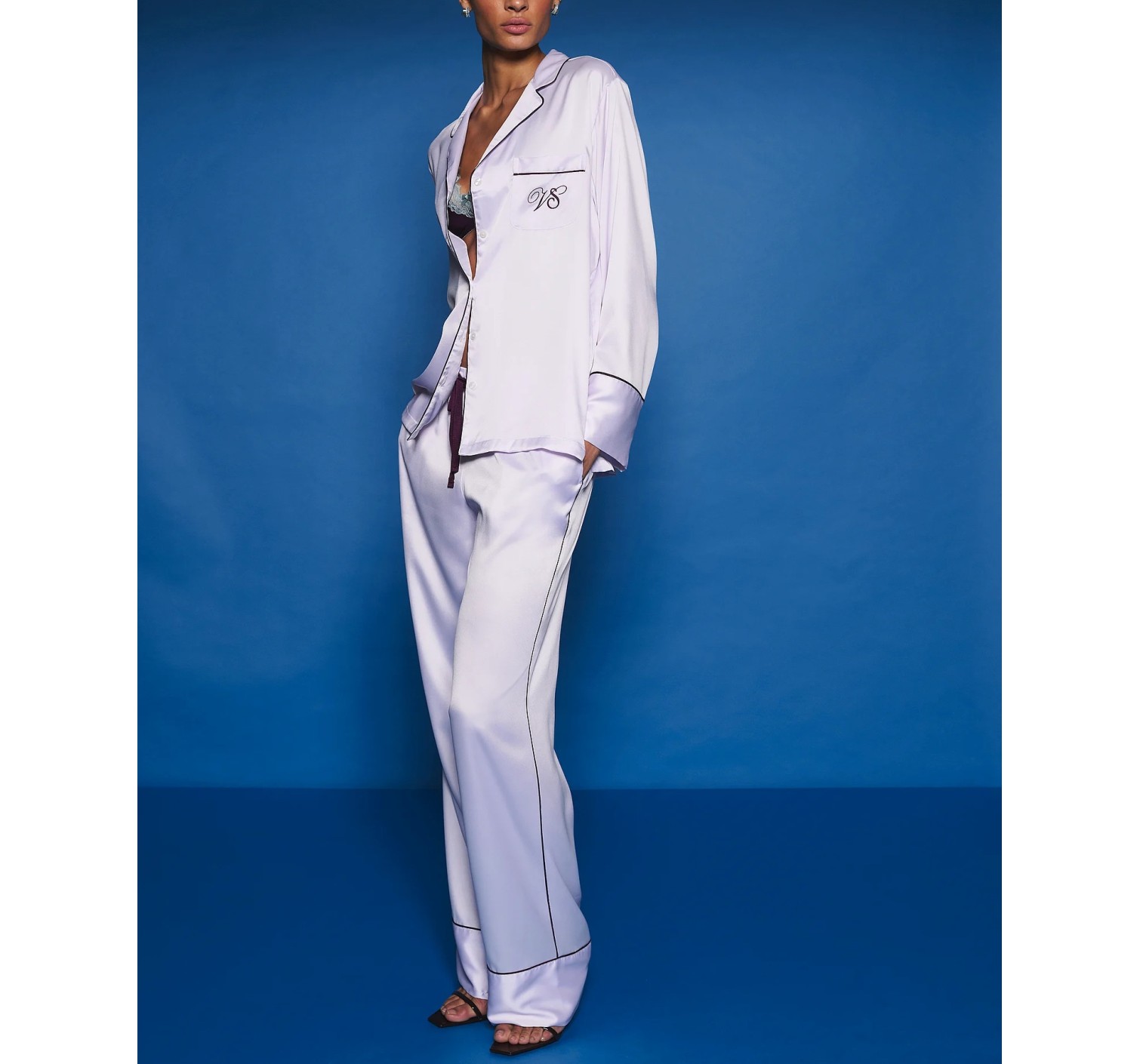 Піжама Signature Satin Long Pajama Set Purple Whisper & Party On Purple