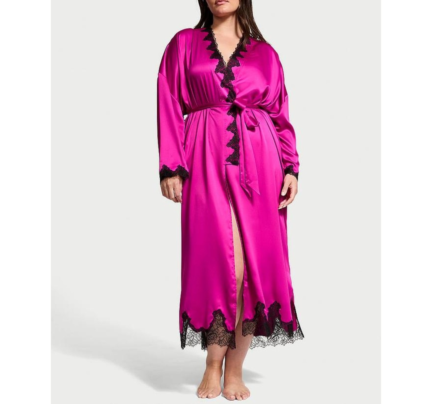 Халат Satin & Rose Lace Open-Back Long Robe OUTRAGEOUS PINK