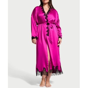 Халат Satin & Rose Lace Open-Back Long Robe OUTRAGEOUS PINK