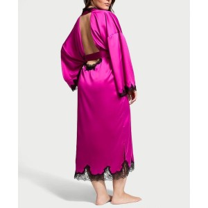 Халат Satin & Rose Lace Open-Back Long Robe OUTRAGEOUS PINK