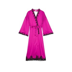 Халат Satin & Rose Lace Open-Back Long Robe OUTRAGEOUS PINK