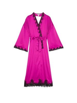 Халат Satin & Rose Lace Open-Back Long Robe OUTRAGEOUS PINK