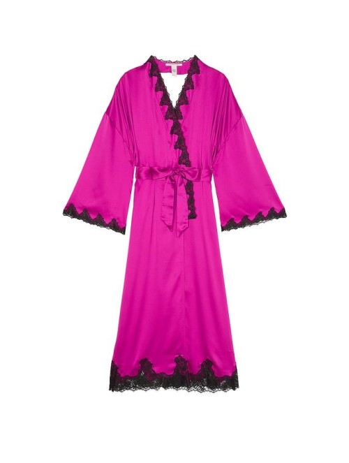 Халат Satin & Rose Lace Open-Back Long Robe OUTRAGEOUS PINK