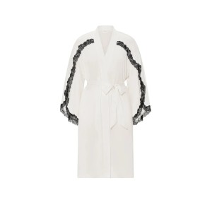Халат Satin Rose Lace-Trim Midi Robe White