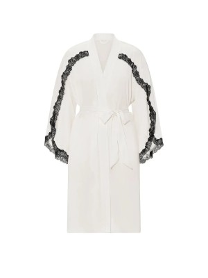 Халат Satin Rose Lace-Trim Midi Robe White
