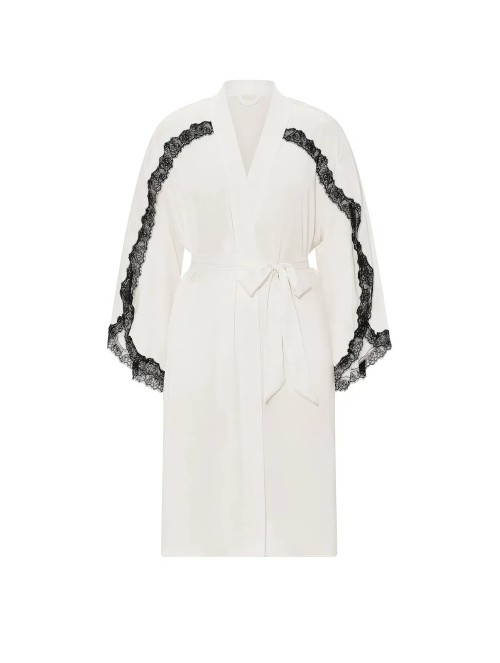 Халат Satin Rose Lace-Trim Midi Robe White