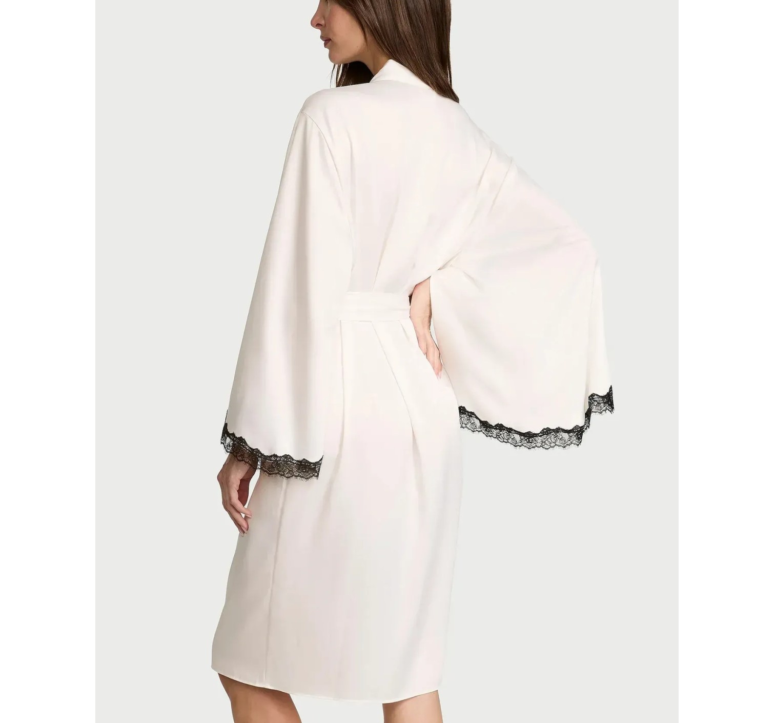 Халат Satin Rose Lace-Trim Midi Robe White