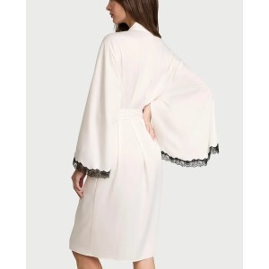 Халат Satin Rose Lace-Trim Midi Robe White