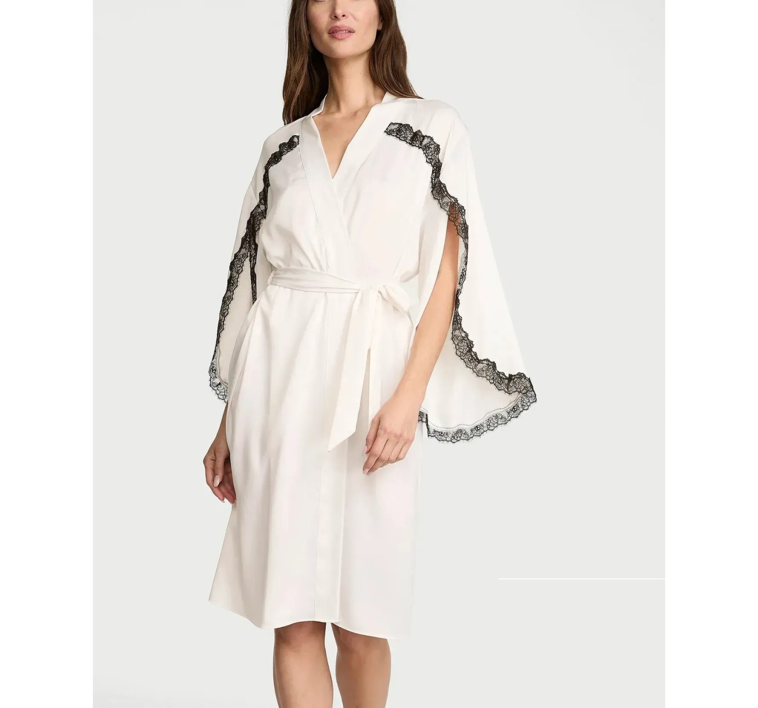 Халат Satin Rose Lace-Trim Midi Robe White