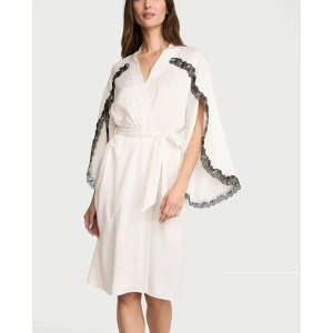 Халат Satin Rose Lace-Trim Midi Robe White