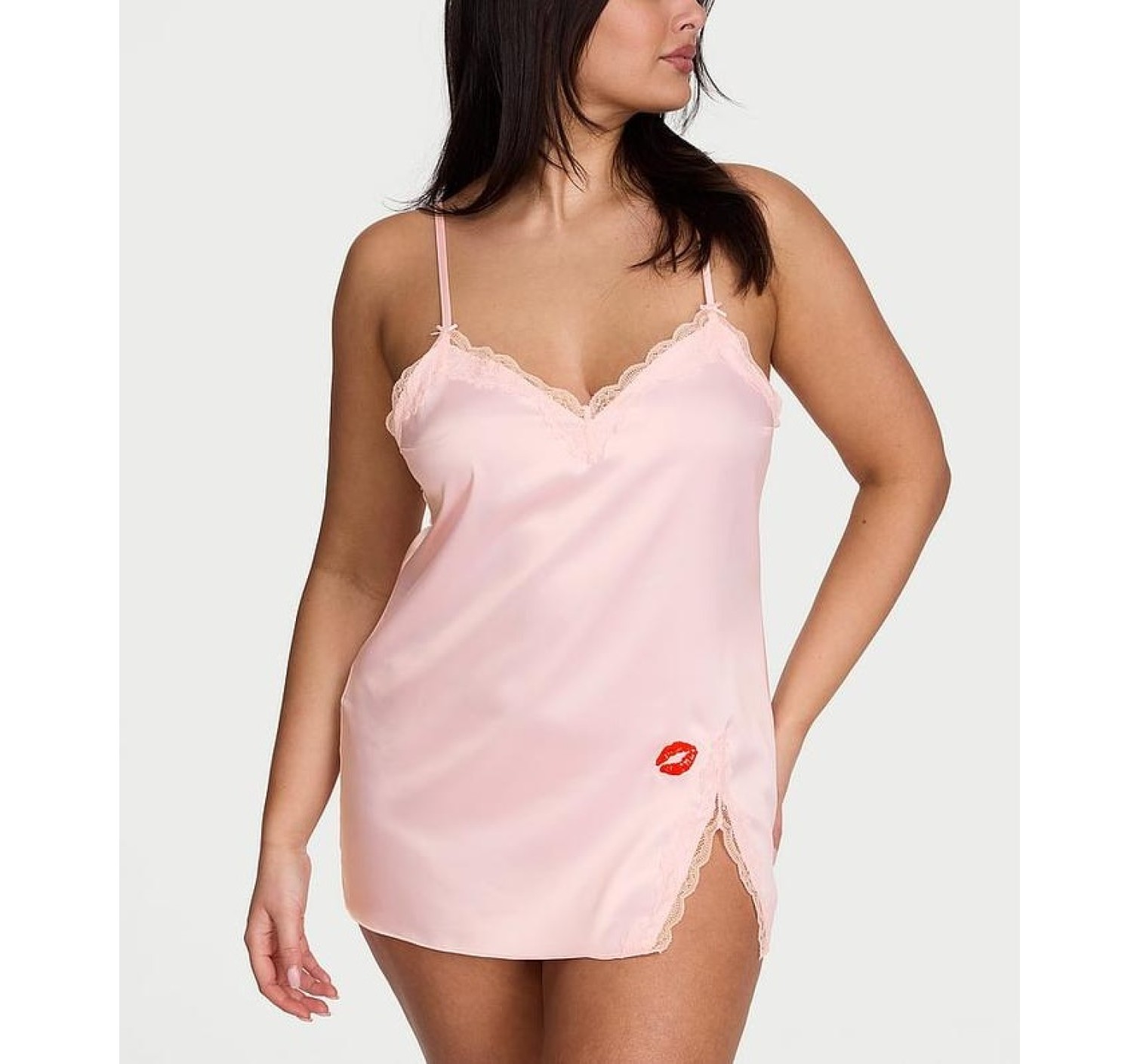 Пеньюар Tease Satin Lace-Trim Mini Slip Dress Angel Pink