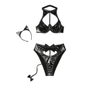 Комплект Tease Patent Cat Ears Costume Balck Set