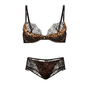 Комплект Low-Cut Push-Up Bra Rose Lace Overlay Cheeky Panty Set Leopard