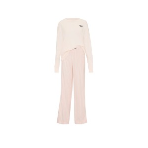 Піжама Flannel Long Tee-Jama & Scrunchie Set White & Pink Shimmer Heritage Stripes