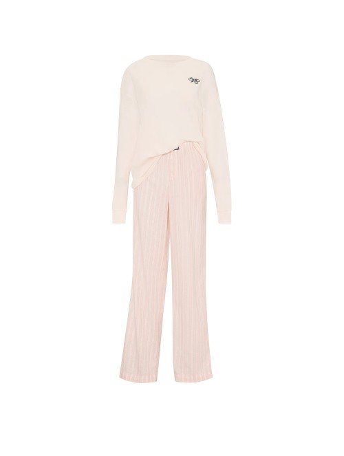 Пижама Flannel Long Tee-Jama & Scrunchie Set White & Pink Shimmer Heritage Stripes