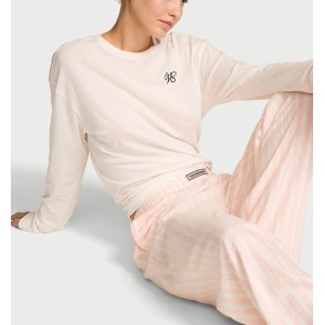 Піжама Flannel Long Tee-Jama & Scrunchie Set White & Pink Shimmer Heritage Stripes